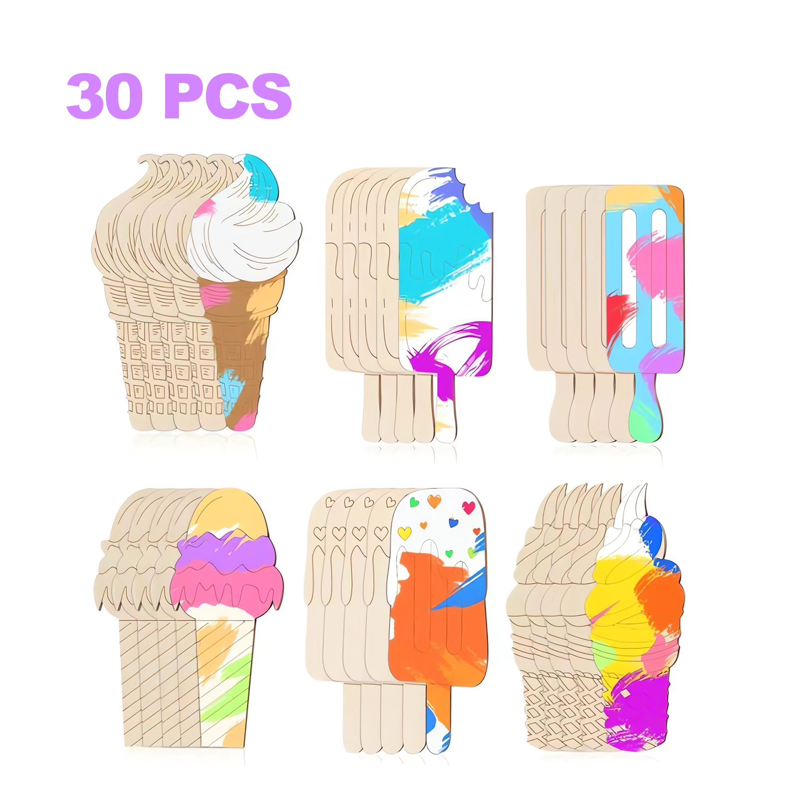 Oud Wood Chip - 6/30pcs Ice Cream Wood Cutouts Summer