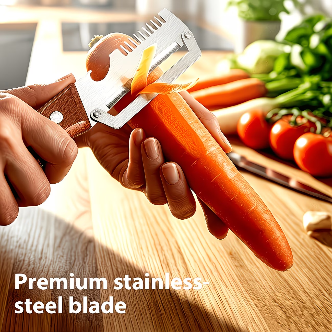 Stainless steel peeler with wo - Oud Wood Chip recension och pris